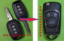 Chevrolet Captiva 2010-2014, (аналог) выкидной ключ зажигания, 3 кнопки - 433Mhz