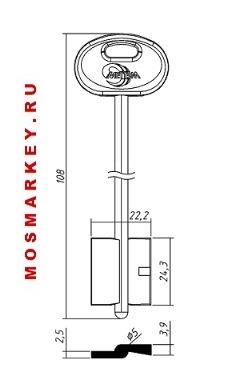 МЕТТЭМ-03 пластик, сувальдная заготовка ключа (дверняк 107ммX24.3ммХ5мм) /DV1G/МЕТ-11