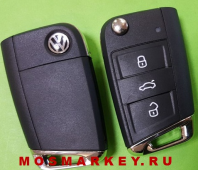 Volkswagen(MQB) HU162 TIGUAN, TOURAN, GOLF 7, PASSAT B8 - оригинальный выкидной ключ c системой Keyless Go, 3 кнопки, 433Mhz