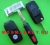 Volkswagen HU66 - корпус выкидного ключа, 2 кнопки + паника