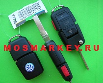 Volkswagen HU66 - корпус выкидного ключа, 3 кнопки + паника